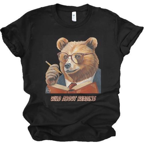 Bear Reading Book Glasses Library Zoo Teacher School Animal Unisex Jersey T-Shirt - Bookorys
