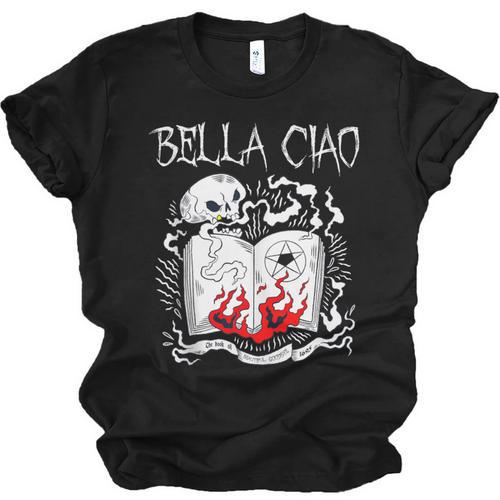 Bella Ciao Goodbye Beautiful Skull Book Of Dark Magic Occult Unisex Jersey T-Shirt - Bookorys