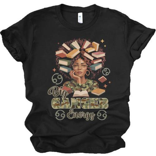 Big Cancer Energy Woman Camo Zodiac Book Teacher Unisex Jersey T-Shirt - Bookorys