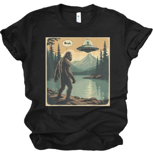 Bigfoot Sasquatch Alien Spaceship UFO Introvert Bruh Unisex Jersey T-Shirt - Raresse