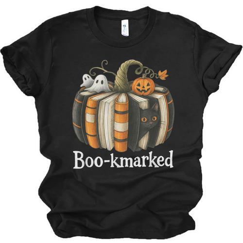 Boo-Kmarked Fall Pumpkin Books Halloween Teacher Teaching Unisex Jersey T-Shirt - Bookorys UK