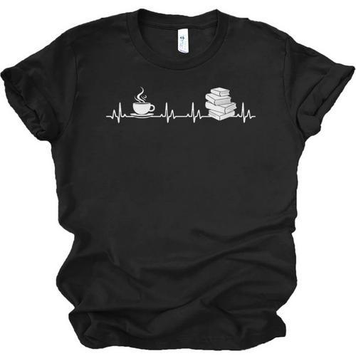 Book And Coffee Heartbeat Books Lovers Unisex Jersey T-Shirt - Bookorys AU