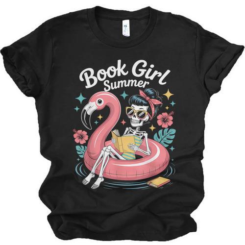 Book Girl Summer Skeleton Reading Books Lovers Beach Unisex Jersey T-Shirt - Bookorys CA