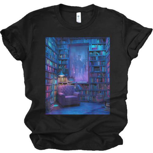 Book Library Bookshelf Armchair Window Pattern Print Unisex Jersey T-Shirt - Bookorys