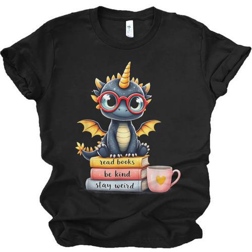 Book Lover Cute Baby Dragon Reading Unisex Jersey T-Shirt - Bookorys AU