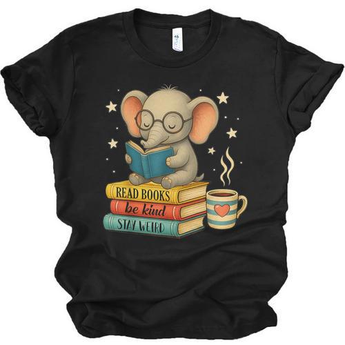 Book Lover Elephant Reading Books Library Read Books Be Kind Unisex Jersey T-Shirt - Bookorys