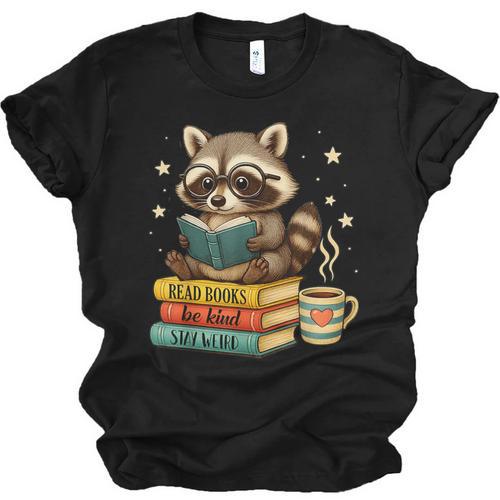 Book Lover Racoon Reading Bookish Library Read Books Be Kind Unisex Jersey T-Shirt - Bookorys