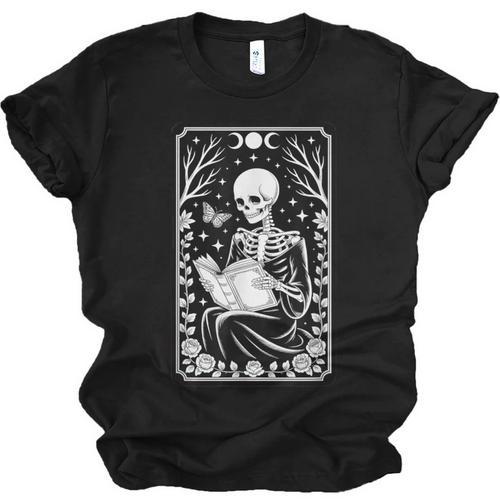 Book Lover The Reader Tarot Card Skeleton Reading Unisex Jersey T-Shirt - Bookorys AU