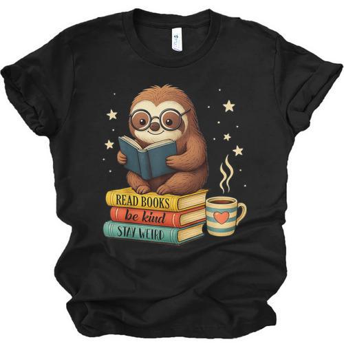 Book Lover Sloth Reading Bookish Library Read Books Be Kind Unisex Jersey T-Shirt - Bookorys