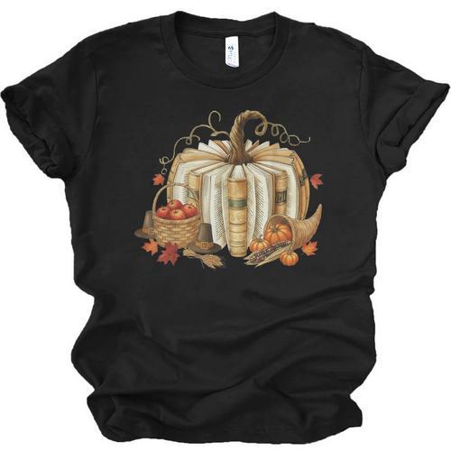 Book Pumpkin Fall Reading Thanksgiving Teacher Librarian Unisex Jersey T-Shirt - Bookorys UK