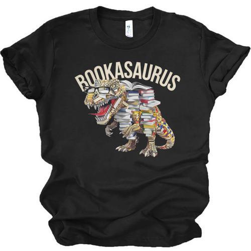 Book Reading Dinosaur T-Rex Dino Bookworm Unisex Jersey T-Shirt - Bookorys AU