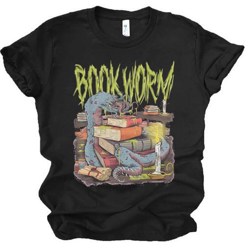 Graphic Book Worm Monster Horror Reading Book Lover Unisex Jersey T-Shirt - Bookorys
