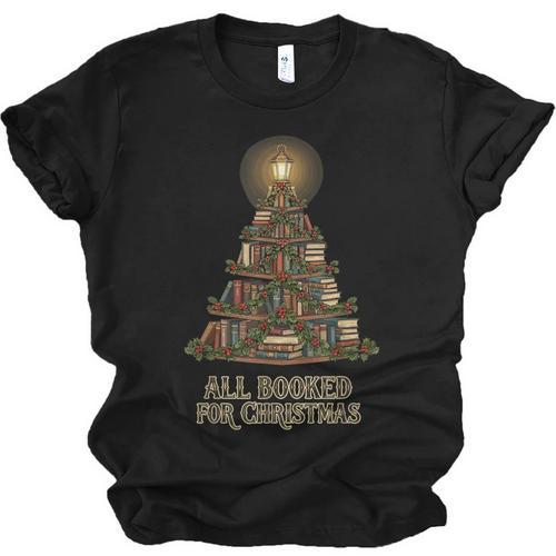 All Booked For Christmas Book Tree Book Lover Teacher Unisex Jersey T-Shirt - Bookorys