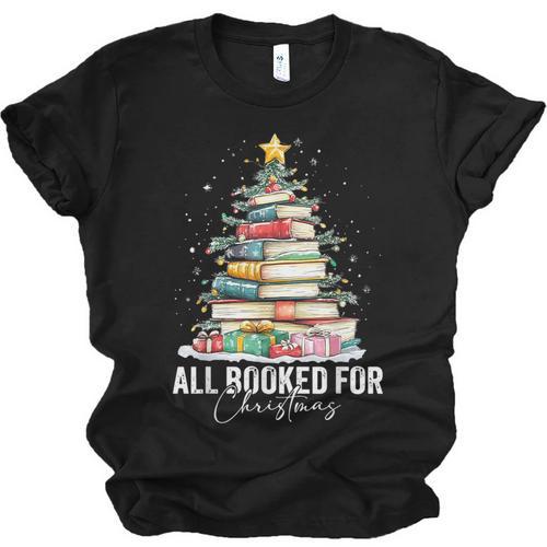 All Booked For Christmas Coquette Books Teacher Xmas Tree Unisex Jersey T-Shirt - Bookorys