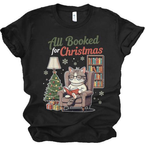 All Booked For Christmas Cute Bookish Cat Lover Unisex Jersey T-Shirt - Bookorys AU
