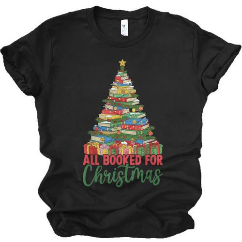 All Booked For Christmas Reading Books Librarian Holiday Unisex Jersey T-Shirt - Bookorys CA