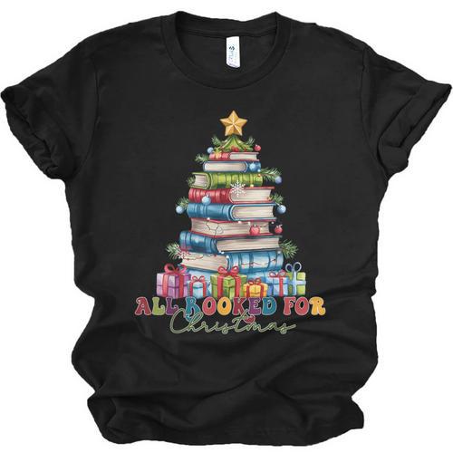 All Booked For Christmas Teacher Reading Student Bookworm Unisex Jersey T-Shirt - Bookorys AU