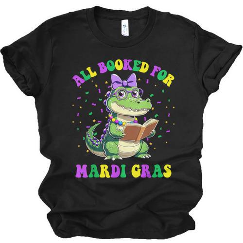 All Booked For Mardi Gras Crocodile Reading Book Teacher Unisex Jersey T-Shirt - Bookorys DE