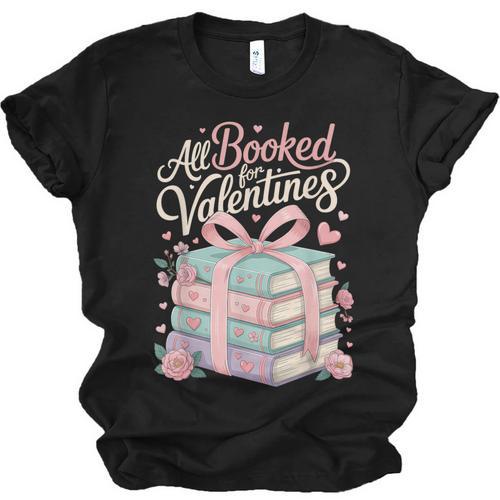 All Booked For Valentines Stacked Books Unisex Jersey T-Shirt - Bookorys