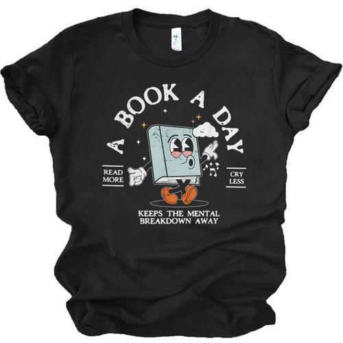 Bookish Mental Health Book A Day Retro Read More Book Unisex Jersey T-Shirt - Bookorys
