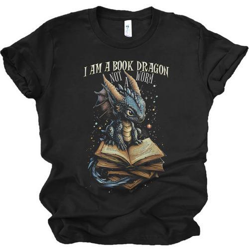 Bookish Quote I Am a Book Dragon Not a Worm Reading Book Unisex Jersey T-Shirt - Bookorys