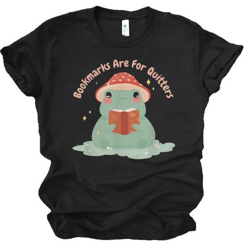 Bookmarks Are For Quitters Frog Reading Book Graphic Unisex Jersey T-Shirt - Bookorys CA