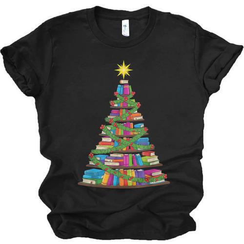 Bookmas Christmas Book Tree Book Lover English Teacher Unisex Jersey T-Shirt - Bookorys UK
