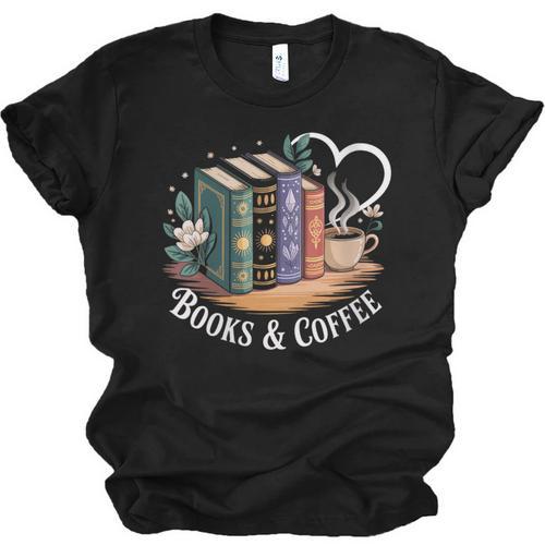 Books And Coffee Book Lover Bookish Green Book Theme Reading Unisex Jersey T-Shirt - Bookorys