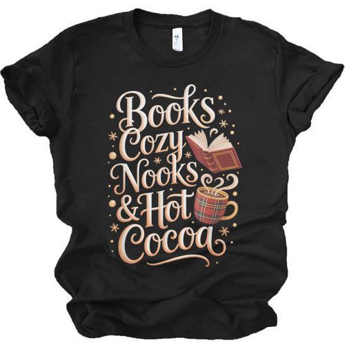 Books Cozy Nooks Hot Cocoa Winter Reading Warmth Comfort Unisex Jersey T-Shirt - Bookorys DE