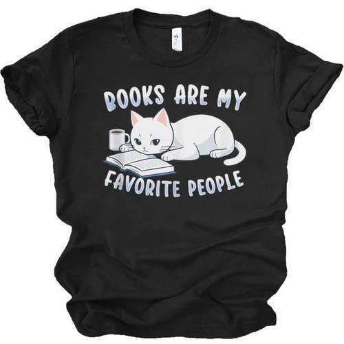 Books Are My Favorite People Cat With Coffee Mug Book Lovers Unisex Jersey T-Shirt - Bookorys UK
