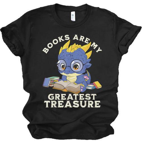 Books Are My Greatest Treasure Kawaii Dragon Reading Books Unisex Jersey T-Shirt - Bookorys