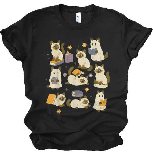 Books Lover Bookish Ghost Himalayan Cat Reading Halloween Unisex Jersey T-Shirt - Bookorys AU