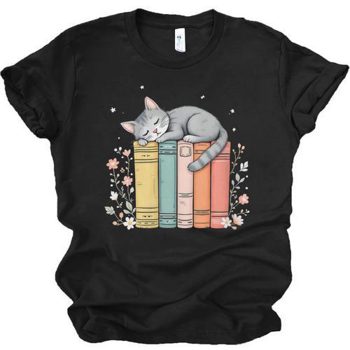 Books Lover Cute Sleepy Cat Relax Reading Vibe Unisex Jersey T-Shirt - Bookorys AU