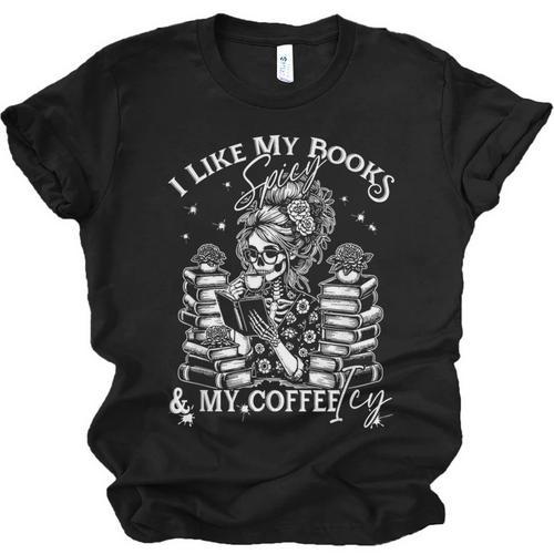 I Like My Books Spicy And My Coffee ICY Skeleton Meme Unisex Jersey T-Shirt - Bookorys