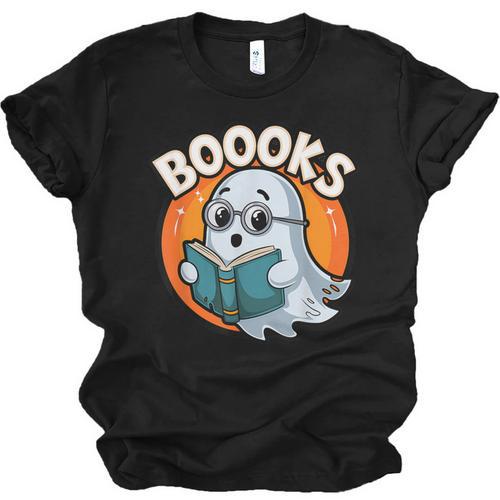 BOOOKS Cute Ghost Reading Books Halloween Unisex Jersey T-Shirt - Bookorys UK