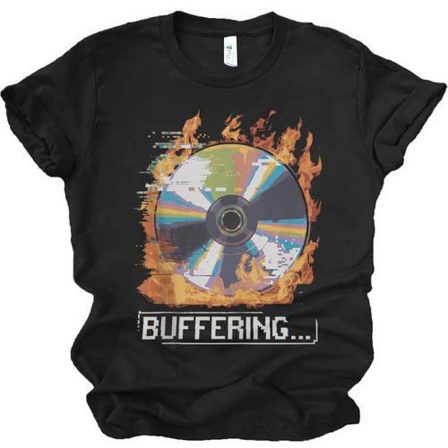 Buffering Glitched CD On Fire 2000s Nostalgia Unisex Jersey T-Shirt - Figerry