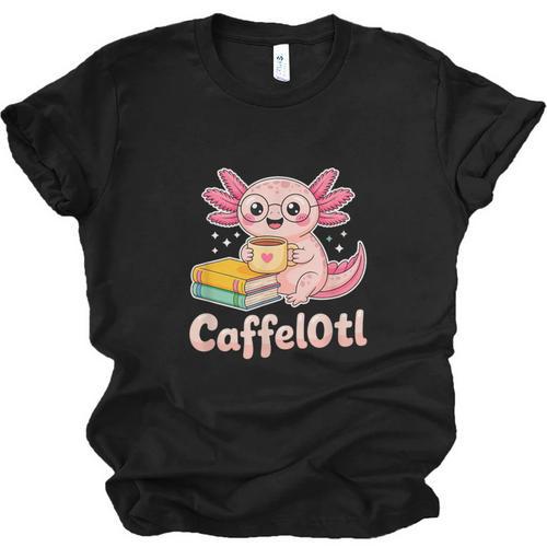Caffelotl Cute Axolotl Pun Coffee Book Lover Kawaii Humor Unisex Jersey T-Shirt - Bookorys