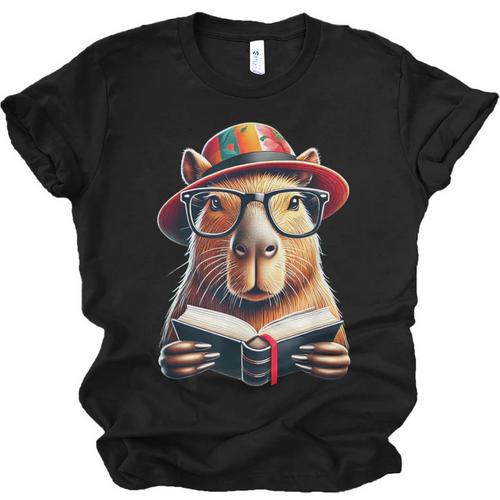 Capybara Bookworm Rodent Reading a Book Unisex Jersey T-Shirt - Bookorys AU