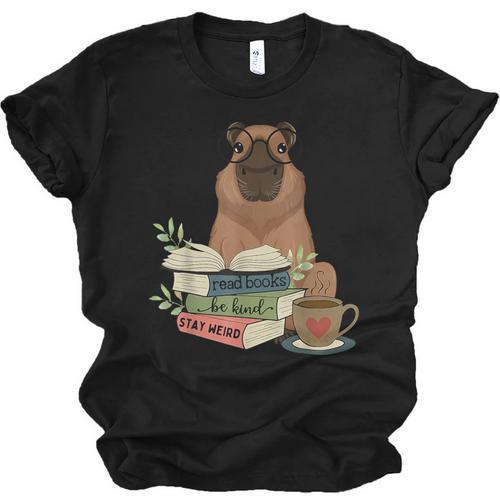Capybara Glasses Reading Books Capybara Nerd Bookworm Unisex Jersey T-Shirt - Bookorys CA