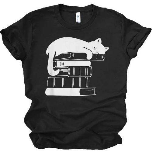 Cat Book Books And Cats Cat Lover Cat Mom Book Lovers Unisex Jersey T-Shirt - Bookorys AU