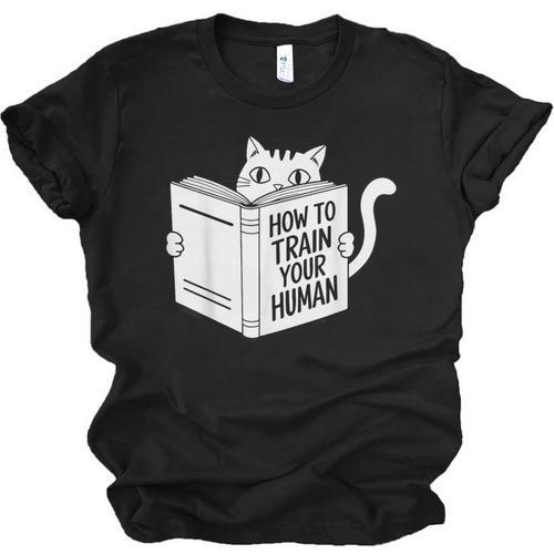 Cat Book Humor How To Train Your Human Unisex Jersey T-Shirt - Bookorys UK