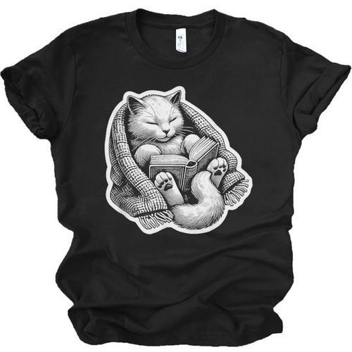 Cat Book Worm Reading Cottagecore Art Unisex Jersey T-Shirt - Bookorys AU