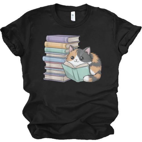Cat On Books Pets Cats Reading Book Nerd Read Reader Bookcat Unisex Jersey T-Shirt - Bookorys AU