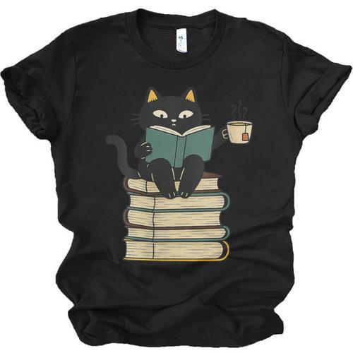 Cat Reading Book Unisex Jersey T-Shirt - Bookorys AU
