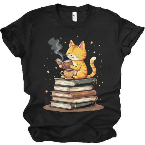 Cat Reading Books Unisex Jersey T-Shirt - Bookorys AU