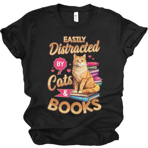 Cat Shirts For Women Book Lover Shirt Cats And Books Unisex Jersey T-Shirt - Bookorys AU