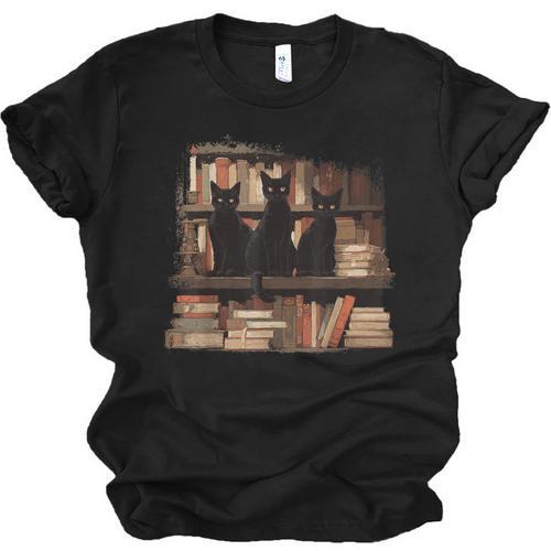 Cats Antique Books Academia Library Aesthetic Bookworm Unisex Jersey T-Shirt - Bookorys AU