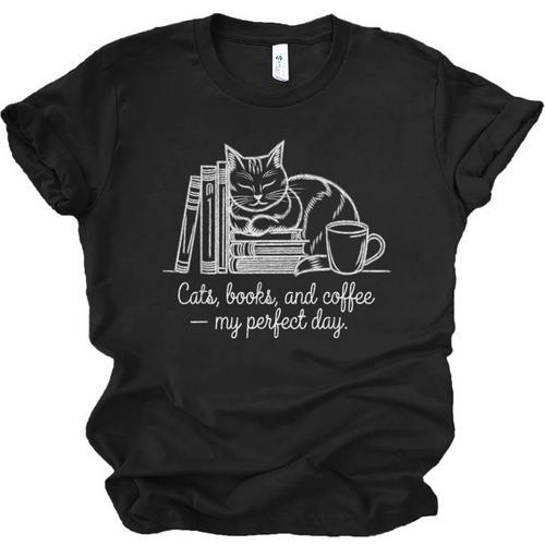 Cats Books And Coffee – My Perfect Day Cat Lover Unisex Jersey T-Shirt - Bookorys DE