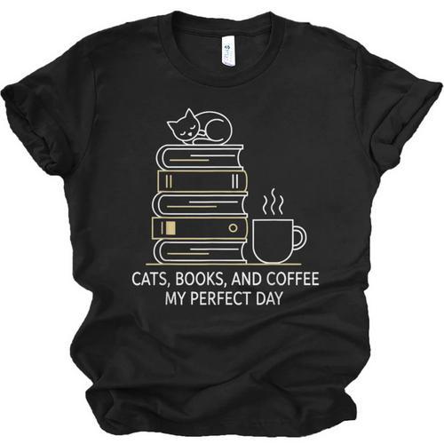 Cats Books And Coffee My Perfect Day Unisex Jersey T-Shirt - Bookorys AU