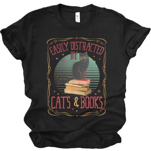 Cats And Books Lover Reading Literary Feline Humor Unisex Jersey T-Shirt - Bookorys